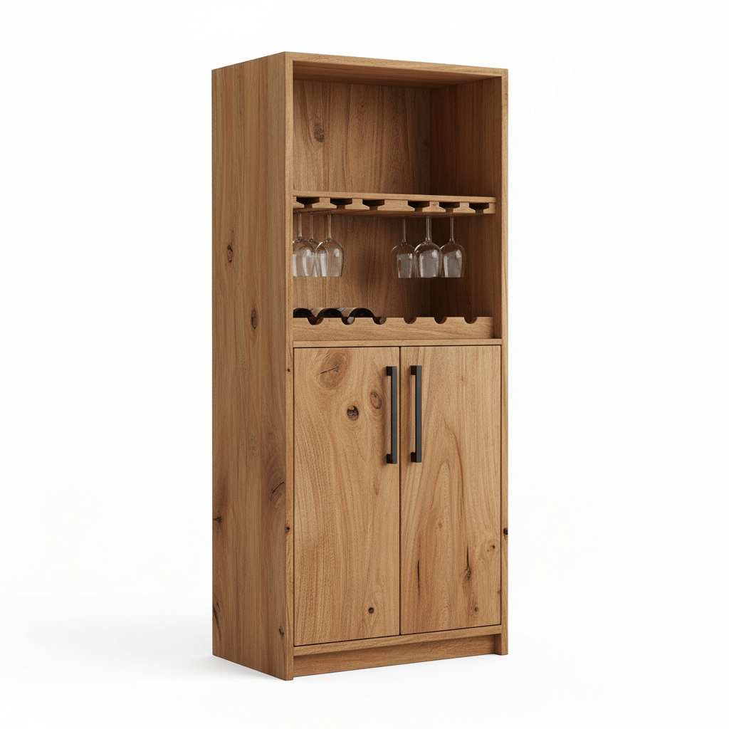 Tavren Rustic Solid Wood Bar Cabinet with Glass Holder